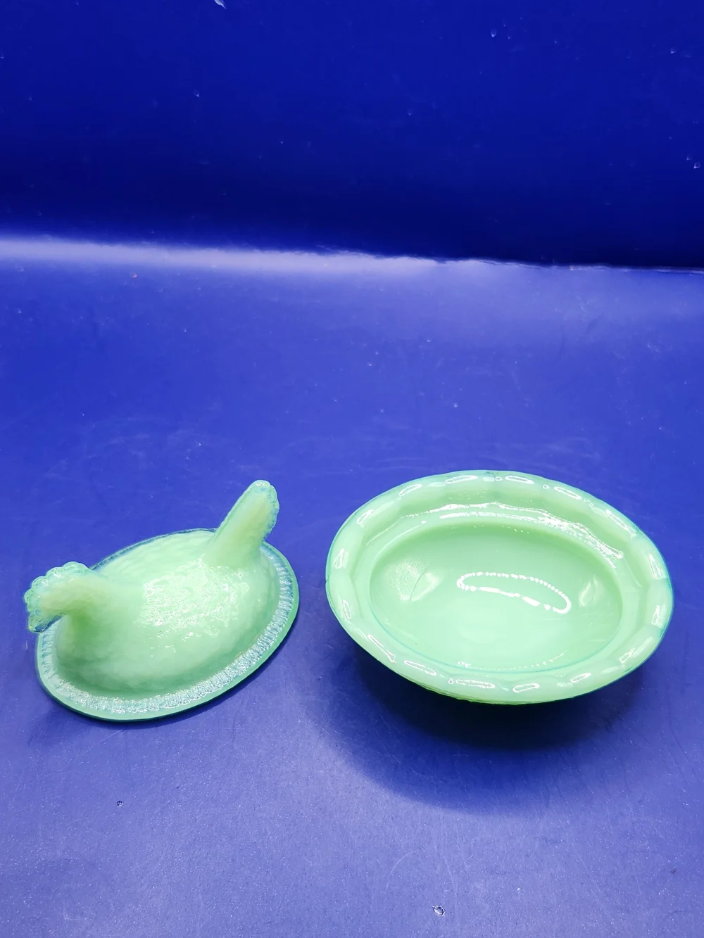 Jadite Hen on Nest Mini Glass Salt Cellar Dish